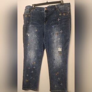 Chico's Blue Skinny Cropped Jeans with Shimmering Distressed Design